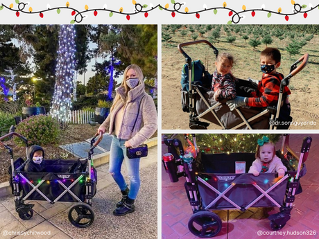 Keenz stroller wagons decorated with christmas lights during festive holiday events